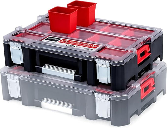 Deep Tray Organizer Box – Heavy-Duty Tool Storage Case with 15 Removable Cups – Hardware, Plumbing, Electrical Connector Container for Garage, Jobsite, or Workshop by GatorClamps