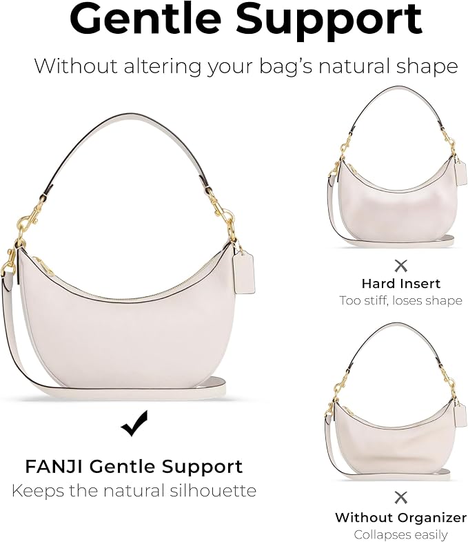 Purse Organizer Insert for Moon-Shaped Handbags (Medium) — Compatible with Coach Aria Hobo | Lightweight Slim Curved Bottom Liner ——Size 10 (9.4" L x 4.9" H x 2.6" D) - Image 8