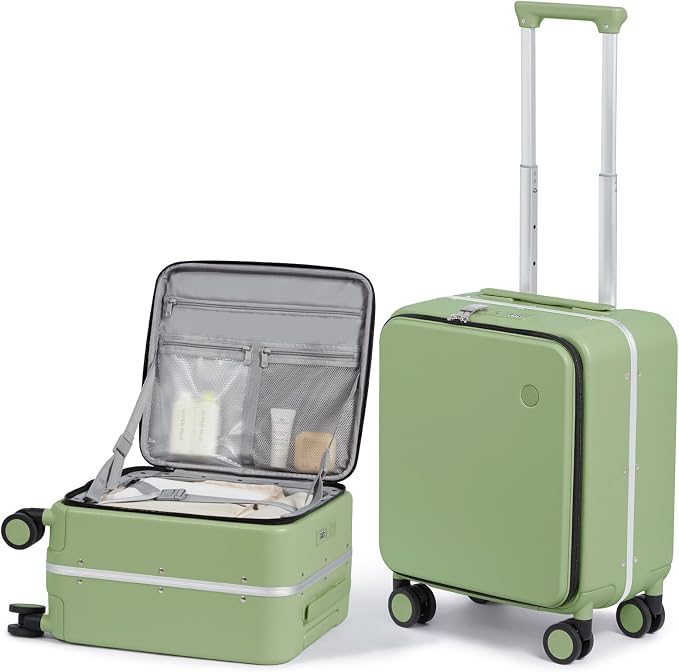 mixi 17x14x9 Carry On Luggage Underseat PC Hard Shell Suitcase Top Opening Aluminum Frame Travel Suitcases with Wheels, Avocado Green by MIXI