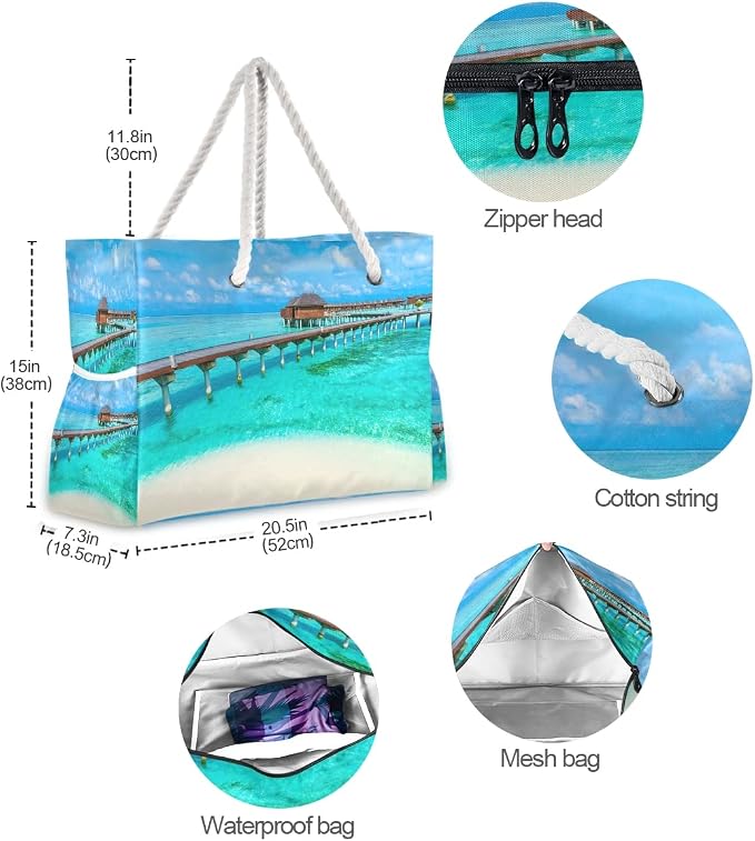 senya Large Beach Shoulder Bags Canvas Tote Water Resistant for Gym Travel Daily - Image 6