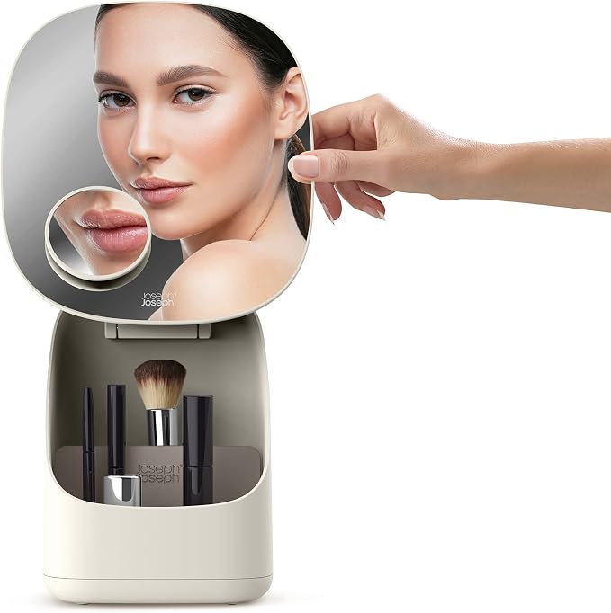 Joseph Joseph Viva Makeup Cosmetic Storage Organizer, Large with Mirror, Shell - Image 4