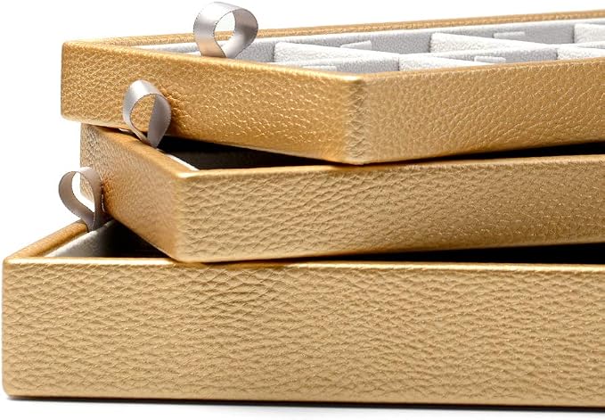 Oirlv Gold Leather Jewelry Box Handmade Travel Jewelry Organizer Storage Case Holder For Girl Lady Earring,Ring,Necklace,Pendant,Watch,Bracelet.(3 layers) - Image 5