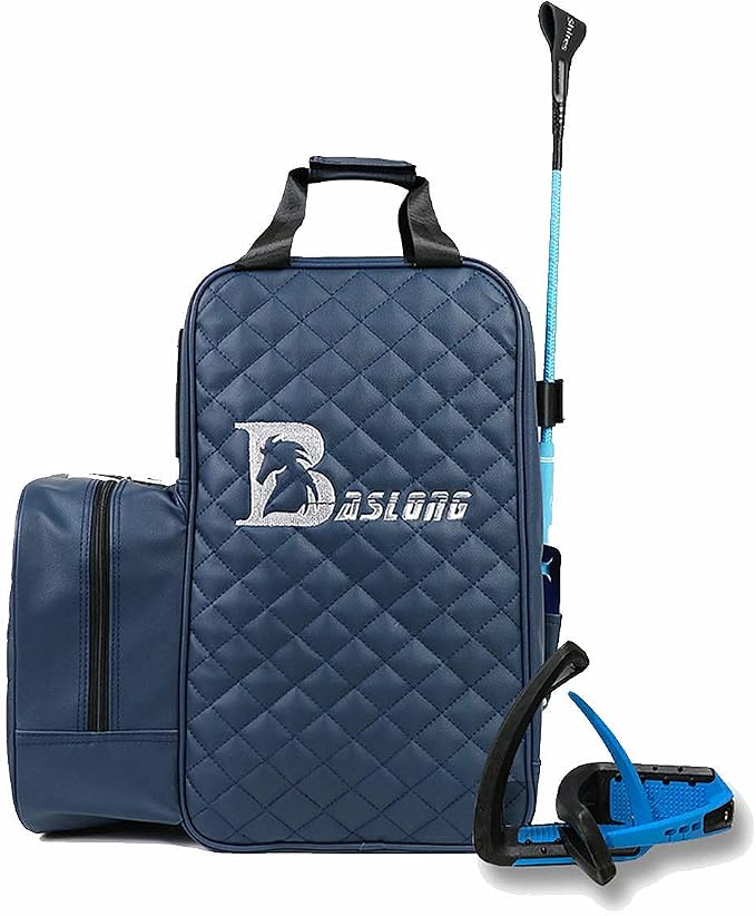 Professional Equestrian Bags Durable PU Leather Waterproof Horse Riding Boots Carry Bag Attached Helmet Hat Compartment (Navy Blue) - Image 6