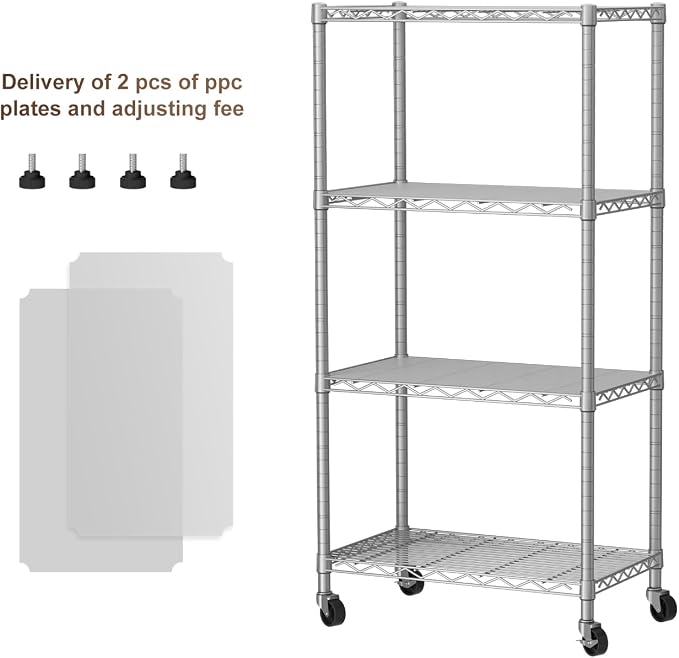Golpart 4 Tier Shelves Storage Shelf Wire Closet Bathroom Organizers Metal Pantry Kitchen Garage Shelving Unit Laundry Room Organization Home Rack Net Basket White with Wheels 14”D X 24”W X 48.9”H - Image 3
