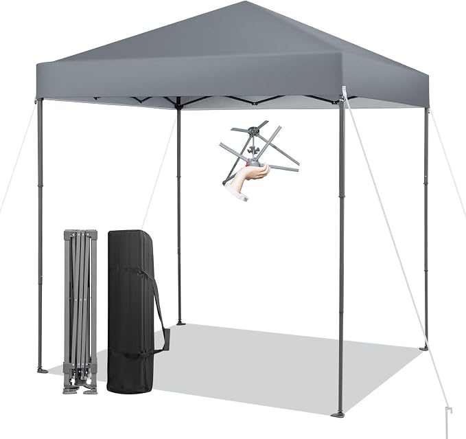 6.6 x 6.6 Ft Pop Up Canopy, 1 Person Instant Setup Canopy Tent with Push Center Lock, 8 Stakes, 4 Ropes & Carrying Bag, Portable Easy Up Gazebo Shelter for Outdoor Camp, Beach, Patio & Party by Unknown
