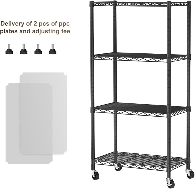 Golpart 4 Tier Shelves Storage Shelf Wire Closet Bathroom Organizers Metal Pantry Kitchen Garage Shelving Unit Laundry Room Organization Home Rack Net Basket Black with Wheels 14”D X 24”W X 48.9”H - Image 3