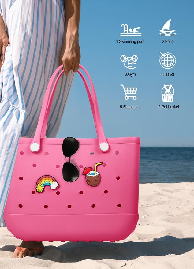 Baonat Beach Bag Rubber Tote Bag - Waterproof Travel Bag for Women Washable Tote Bag Handbag for Sports Beach Market Pool - Image 7