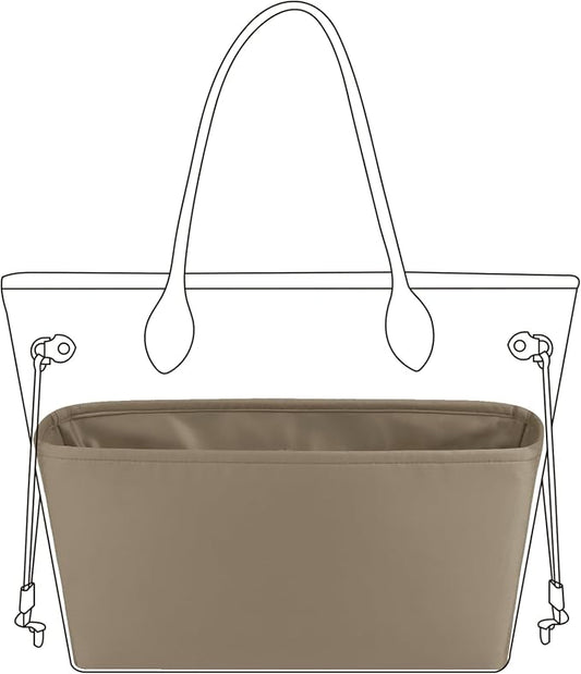 DGAZ Purse Organizer Insert Fits Neverfull-Mini/PM/MM/GM Bags，Silk Bag Organizer，Luxury Handbag & Tote Shaper（PM, Gris tourterelle） | Soft and Lightweight,Perfect Fit,Multi-pocket Storage,Bag Protector,Luxury Bag Care,Handmade,for Smooth Bag Organizer by DGAZ