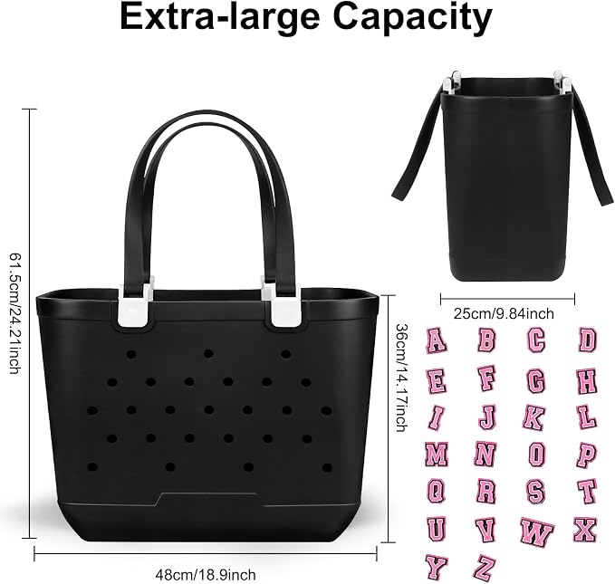 X-Large Rubber Beach Tote Bag, 18.9 "L x 9.4 "W x 13.8 "H Waterproof EVA Beach Totes with Zipper Pocket - Image 4