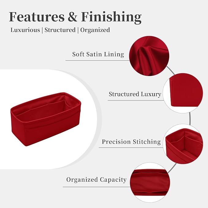 Satin Purse Organizer for Birkin 20, Rouge Casaque | Custom Fit, Multiple Pockets, Lightweight Purse Essentials, Ideal for Travel, Shopping, and Daily Use - Image 5