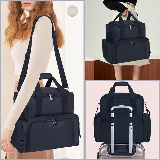 Large Makeup Bag Double Layer with 4 Removable Case,Black | Large Makeup Bag with 4 Removable Case and 2 Removable Dividers Double Layer Travel Cosmetic Makeup Brushes Storage Section - Image 7