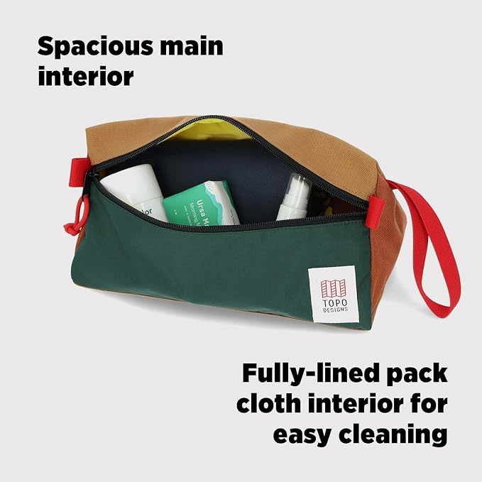 Topo Designs Dopp Kit - Travel Bag for Personal Care Essentials, Self Standing Triangular Shape, Fully Lined for Easy Cleaning, Recycled Nylon (Beetle/Spice) - Image 5