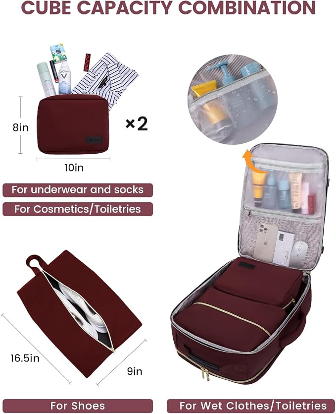 LOVEVOOK Large Travel Backpack for Women & Men, 40L Carry on Backpack for Airplanes, TSA Personal Item Travel Bag fits 17" Laptop, Waterproof Travel Essentials Airline Approved with 3 Packing Cubes - Image 5