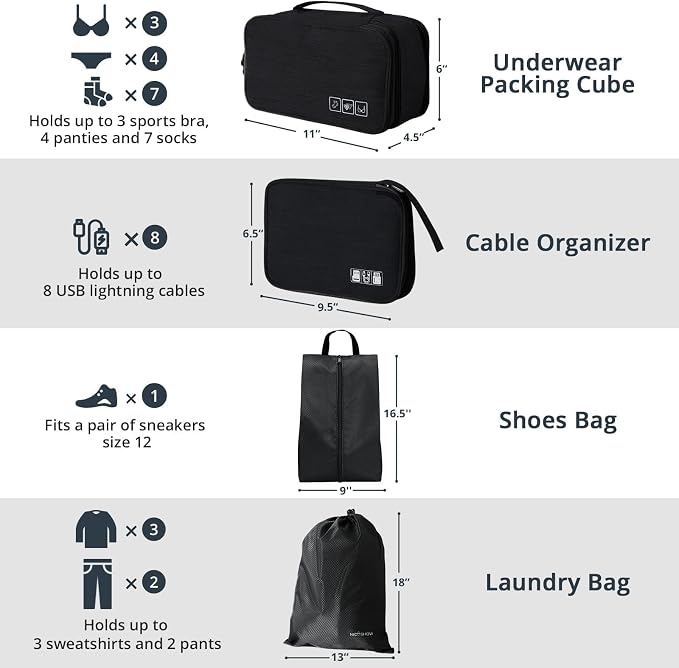 NICOSHOW 7 Set Compression Packing Cubes for Travel - Compressible, Lightweight, and Space-Saving Packing Cubes, Travel Essentials for Women, Black - Image 4