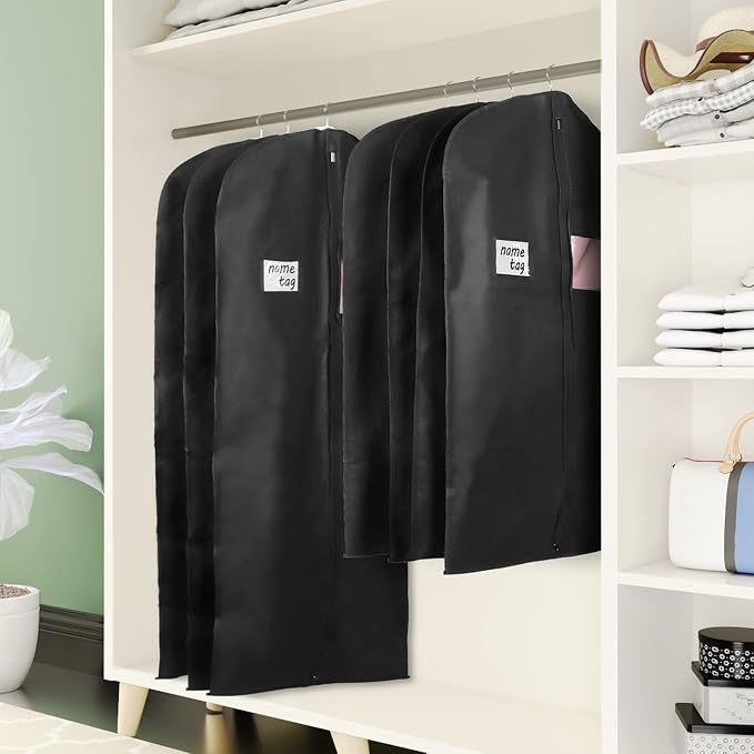 KEEGH 60 in Garment Bags for Hanging Clothes (Set of 10) Black | Transparent Window, Label Pocket, Eye-Hole for Folding, Dress Bags for Gowns, Long Dress Bag for Closet Storage - Image 6