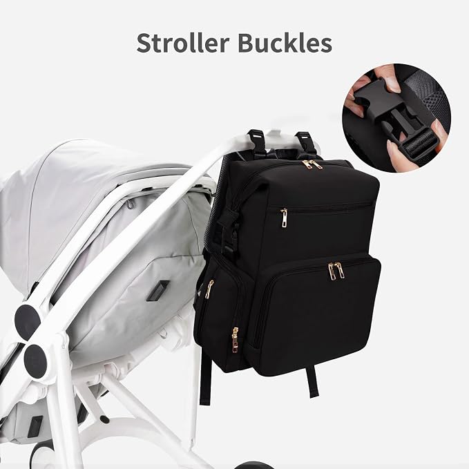 CEI-CEI Neoprene Diaper Bag Backpack with Changing Pad, Large Newborn Baby Maternity Bags Travel Tote with Insulated Pockets (Black) - Image 6