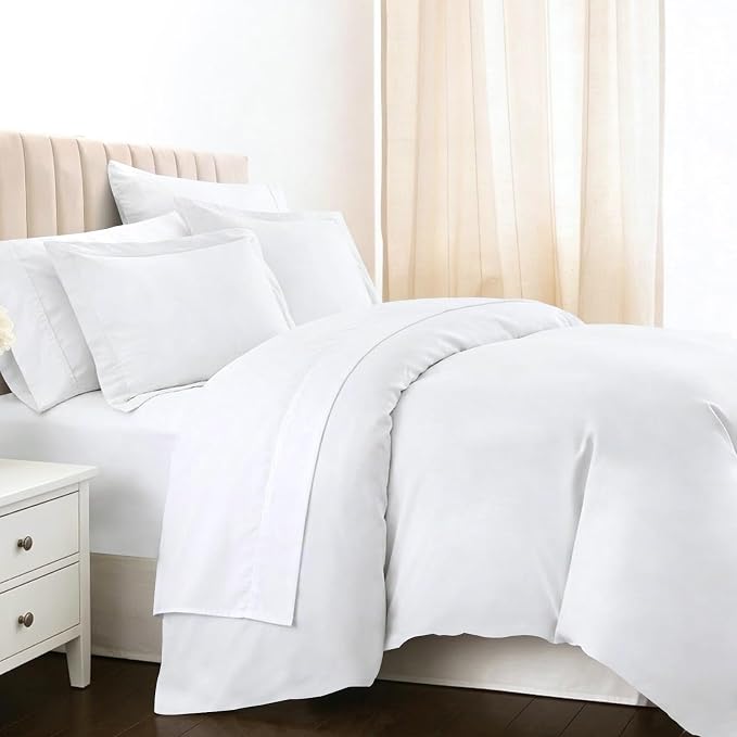 Pizuna Pure 100% Long-Staple Cotton Duvet Cover + Sheet Set Full, Luxurious 400 Thread Count Long Staple Cotton, Soft Sateen Weave Bedding Set (White) by Pizuna