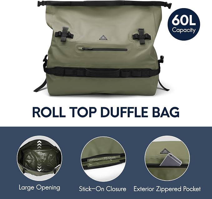 Haimont IPX7 Waterproof Roll-Top Dry Duffel Backpack | 60L/90L Sizes, 500D Tarpaulin, Welded Seams, Mesh Pockets, Boating & Kayaking - Image 5