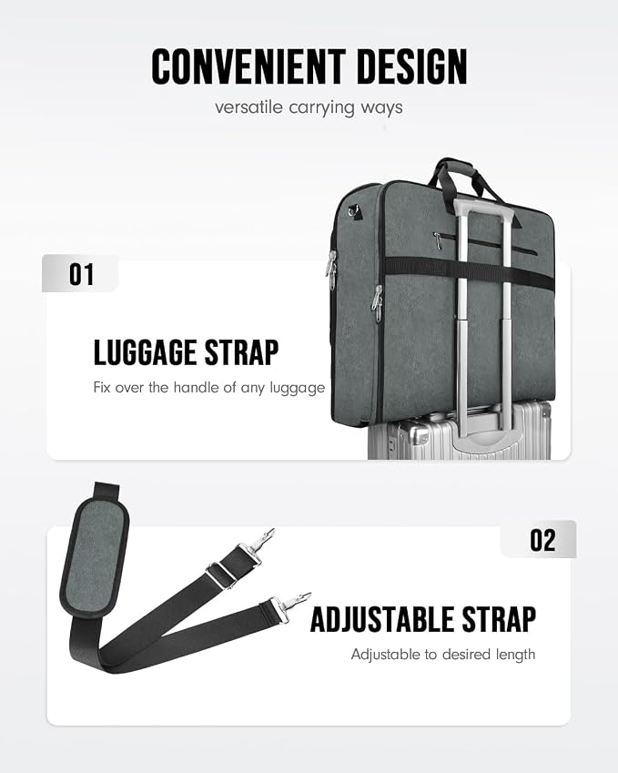 MATEIN Travel Garment Bag, Large Suit Bag Travel Up to 6 Suits, Grey | Wrinkle Free, 2 in 1 Hanging Luggage, Folding Suitcase, Cover for Shirts Dresses Coats, For Business Trips, Adjustable Strap - Image 5