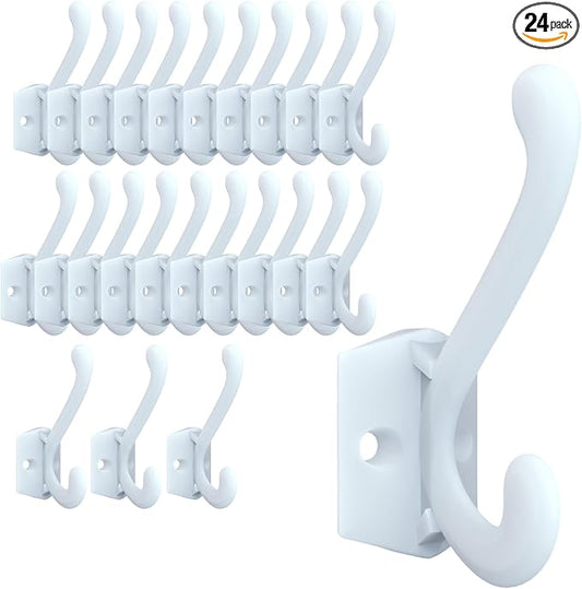 CBWLWJ 24 Pack Heavy Duty Metal Wall Hooks for Hanging, Wall Mounted Coat Hooks for Living Room, Bathroom, Kitchen – Hang Coat, Bag, Scarf, Towel, Hat, Key, Cup (White) by CBWLWJ