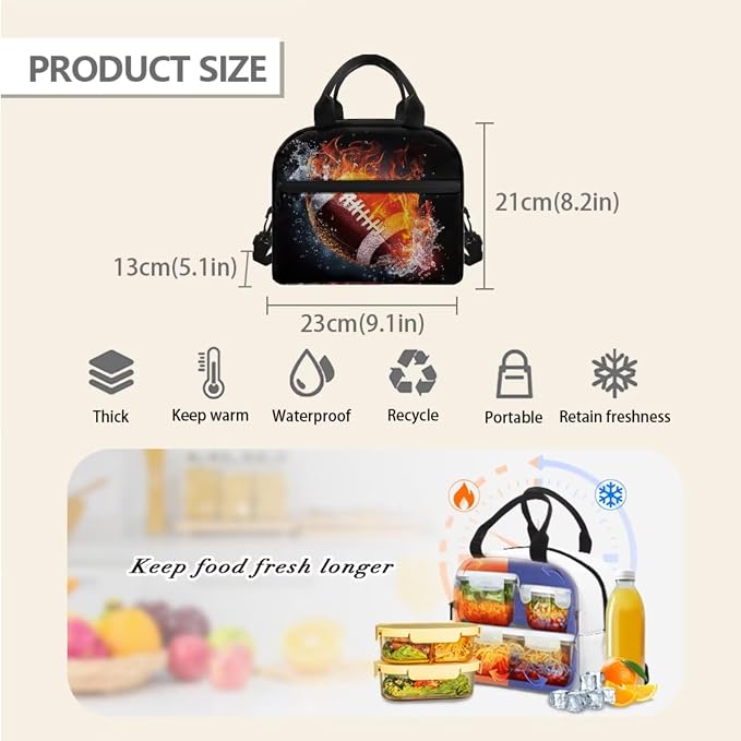 Football Bookbag for Boys Teenage Boys Girls Schoolbag Backpack Set with Lunch Box and Pencil Pouch 17 Inch Laptop Bag Casual Daypack, 3Pcs - Image 5