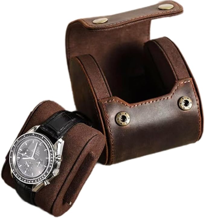Leather Single Watch Case,Genuine Leather Vintage Watch Roll Travel Case for Storage Organizer Display (1 Slot) by UPRESYE