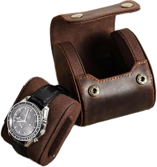 Leather Single Watch Case,Genuine Leather Vintage Watch Roll Travel Case for Storage Organizer Display (1 Slot) by UPRESYE
