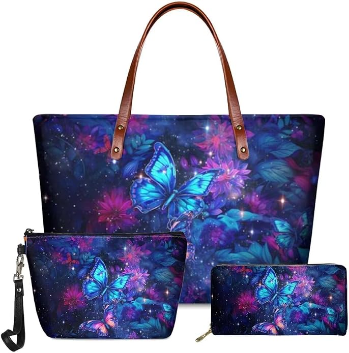 GIFTPUZZ Women Tote Bag Women Wallet Portable Cosmetic Bag for Women Bag Set 3 Pack PU Leather Bags with Zipper by GIFTPUZZ