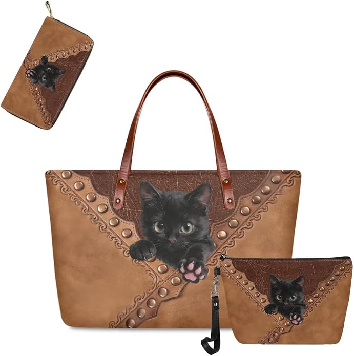 GIFTPUZZ Women Tote Bag Women Wallet Portable Cosmetic Bag for Women Bag Set 3 Pack PU Leather Bags with Zipper - Image 4