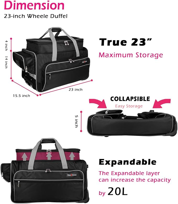 Dance Bag with Garment Rack,23inch Dance Competition Garment Bags with Clothes Rack,Suitcase,Rolling Duffle for Travel, Wheeled Drop-Bottom Upright Luggage Closet Suitcase(Expand-Grey) - Image 2