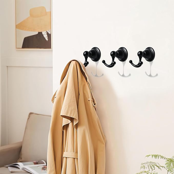khtumeware 4 Pack Black Robe Hooks Wall-Mounted Heavy-Duty Towel Hooks, Zinc Alloy Bathroom Coat Hooks and Suitable for Hanging Towels, Bathrobes, Clothes, Hats and Bags. - Image 3