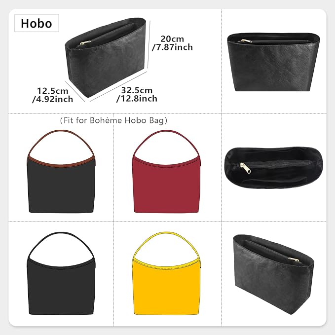 Tote Bag Organizer Insert Compatible with Geya Hobo Handbag, Dupont Paper Inner Purse Organizer Insert Makeup Liner Bag Shaper Black - Image 2