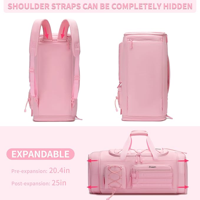 Bosstin Gym Bag for Women & Men,45L Travel Duffle Sports Duffel Bag Gym Weekender Overnight Backpack with Shoe Compartment (3PINK) - Image 4