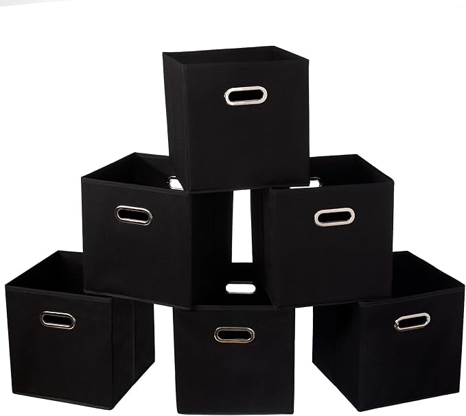 Fabric Cloth Storage Bins,Fabric Cube Organizer with Dual Handles Foldable Cube Storage Baskets for Home Bedroom Storage,Set of 6, Black by SEVENDOME