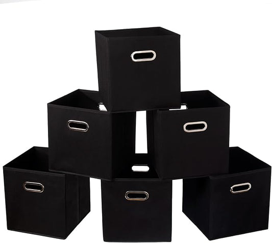 Fabric Cloth Storage Bins,Fabric Cube Organizer with Dual Handles Foldable Cube Storage Baskets for Home Bedroom Storage,Set of 6, Black by SEVENDOME