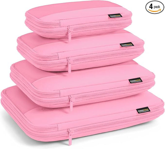 4 Piece Compression Packing Cubes for 3–7 Day Travel, Space Saving Travel Organizers with Breathable Mesh, Double-Zipper Packing Cubes for Carry-On & Suitcases (Petal) by SOARSAIL