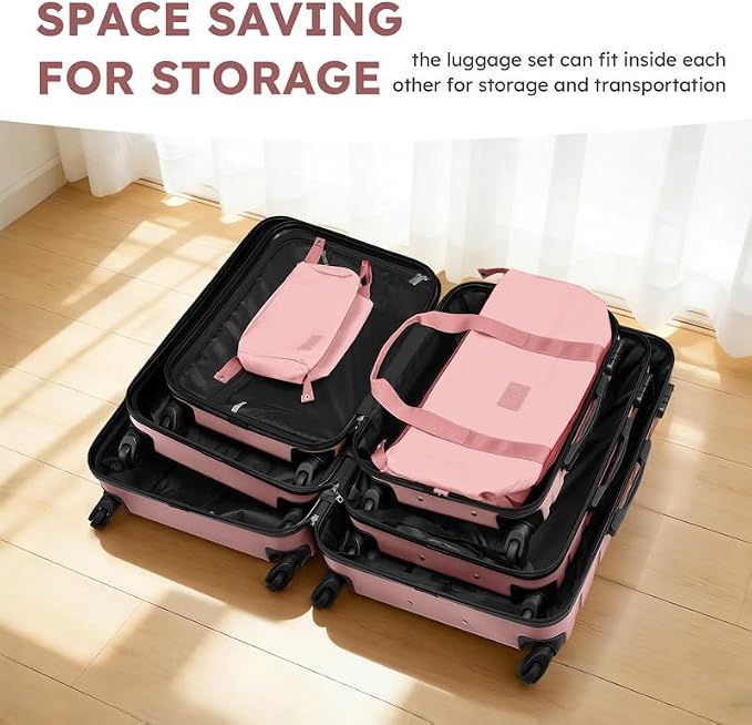 Suitour Luggage Sets 5 Piece, 20, 24, 28 inch Hardside Carry-on and Checked Suitcase Set with Expandable Travel Duffle Bag Sets（Rose Gold） - Image 8
