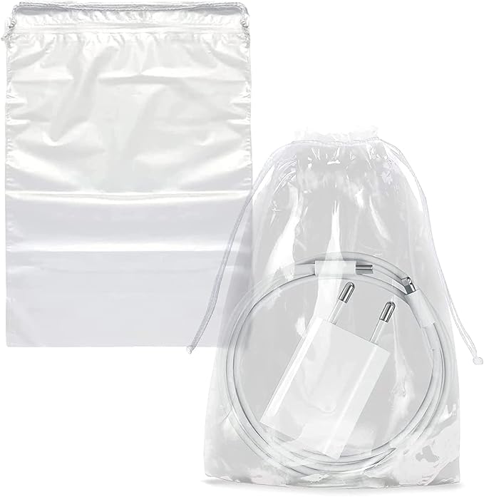 Clear Drawstring Bags, 5 x 8 Inch Plastic Shoe Bags with Cotton Drawstrings, Pack of 1000 for Travel Storage and Packaging by PUREVACY