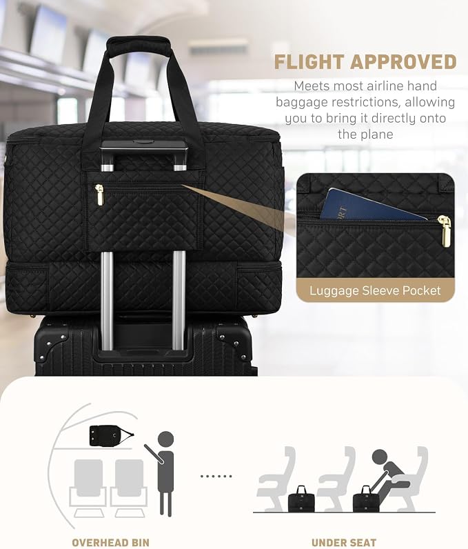 Duffle Bag for Travel, 40L Weekender Bag with Shoe Compartment, Carry On Overnight Bag for Women with Toiletry Bag Duffel Bags with Wet Pocket for Gym Hospital Bags for Labor and Delivery Black - Image 6