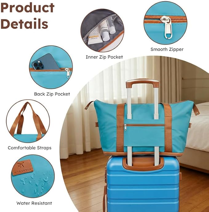 Suitour Luggage Sets 5 Piece, 20, 24, 28 inch Hardside Carry-on and Checked Suitcase Set with Expandable Travel Duffle Bag Sets（Blue Brown） - Image 3