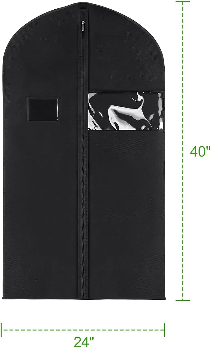 KEEGH 40" Suit Cover Bags for Men (Set of 20) Garment Bags for Hanging Clothes, Suit Bags for Closet Storage or Travel, Clothes Cover for Suits Coats with Clear Window and Label Pocket, Black - Image 2