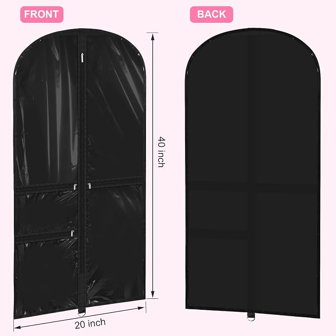 Windyun 10 Pack Garment Bags for Dance Costumes Kids 40 Inch Bags Hanging Clothes with 3 Clear Zipper Pocket Waterproof Garment Cover for Dance Competition, Travel, Closet Storage (Translucent Black) - Image 2