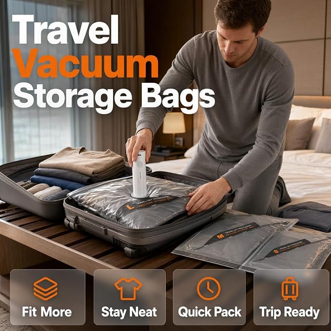 Cordless Travel Vacuum Storage Bags Set with Pump (Multicolor, S+M+L) | travel vacuum bags with pump - Image 2