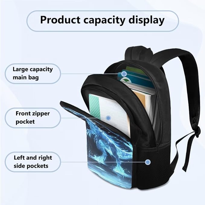 Dinosaur Backpack for Boys with Reusable Lunch Bag Pencil Bag Water Bottle Sling for School, Double Zipper Students Schoolbag Bookbag Elementary Middle School Rucksack - Image 2