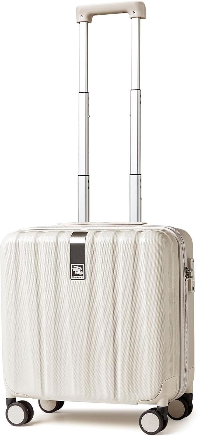 Hanke 16 Inch Underseat Carry On Luggage with Wheels, Small Hard Shell Weekender Suitcase, Travel Approved Lightweight Luggage for Women and Men, Birthday Gift - Ivory White by Hanke