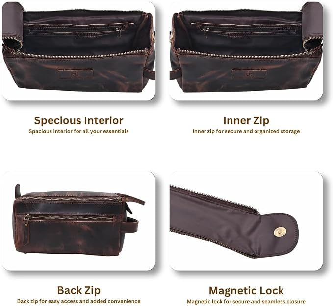 Toiletry Bag For Men Women Dopp Kit Large Cosmetic Travel Bags Toiletries Shaving Organizer Travel Kit Pouch Bag - Antique (Dark Brown) - Image 4