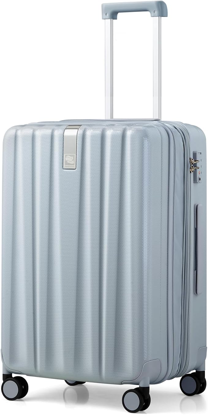 Hanke 24 Inch Expandable Checked Luggage Lightweight PC Hard Shell Luggage Suitcases with Wheels Travel Luggage Rolling Large Suitcase Travel Luggage Bag for Go to University.(Gray) by Hanke