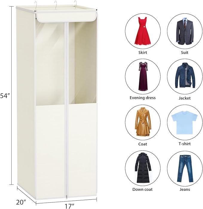 Univivi Garment Bags for Hanging Clothes, 2 Pack Large Clothes Storage Bags Closet Organizer with Clear Window, Premium Hanging Garment Storage Bag for Suits, Coats, Dresses, 54" (Beige) - Image 4