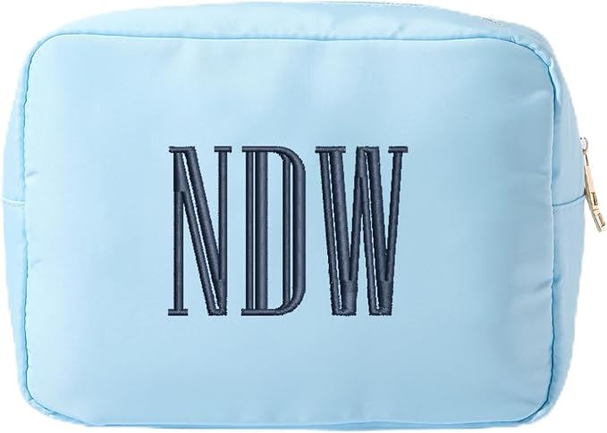 Personalized Nylon Pouch - Large Embroidered Essentials Bag for Women, Makeup, Toiletries, or Travel Organizer, Custom Monogram Gift, Carryall, Mom Bag, Tech Pouch (Light Blue, XL) by Sprinkled+With+Pink