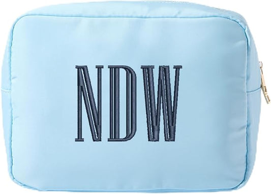 Personalized Nylon Pouch - Large Embroidered Essentials Bag for Women, Makeup, Toiletries, or Travel Organizer, Custom Monogram Gift, Carryall, Mom Bag, Tech Pouch (Light Blue, XL) by Sprinkled+With+Pink